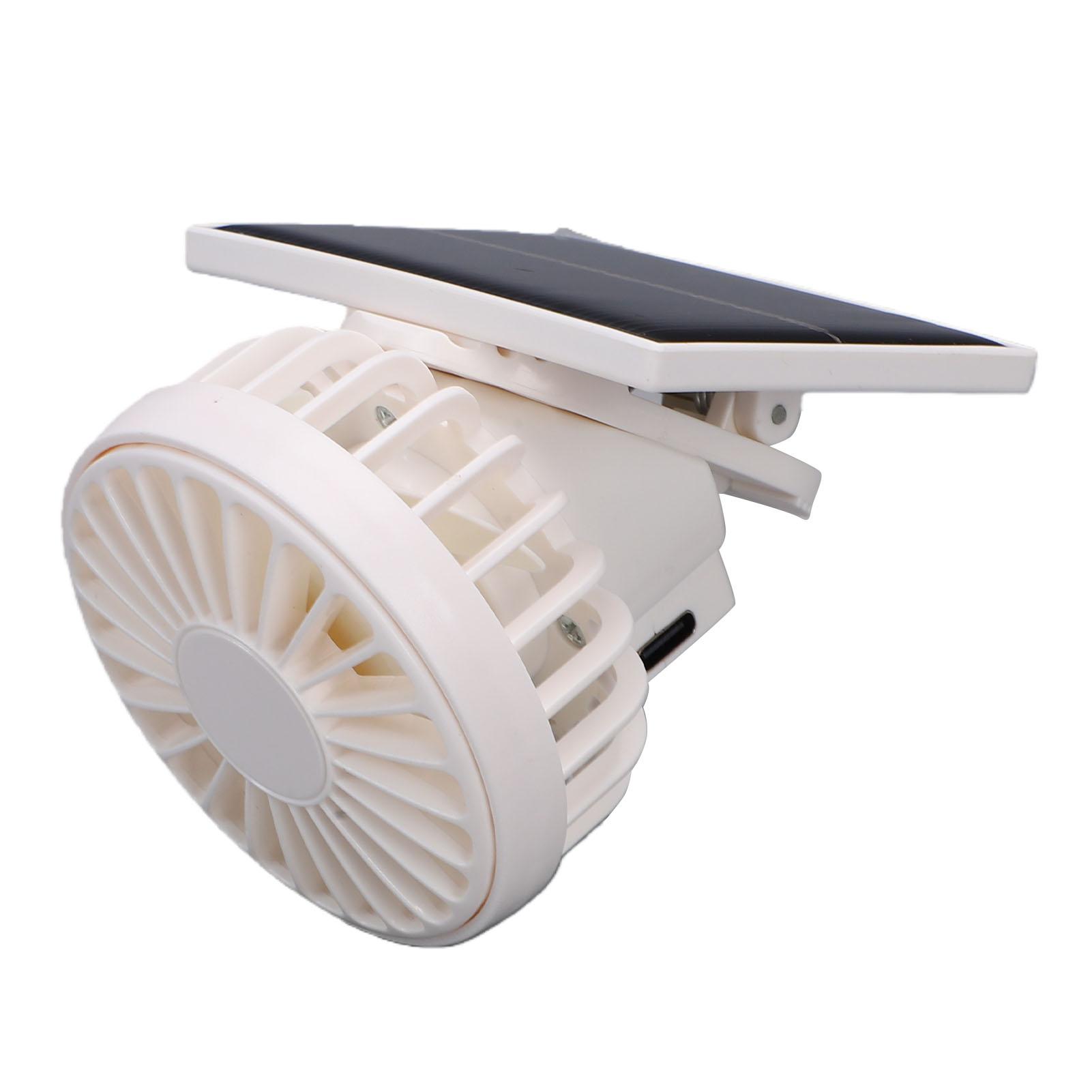 Solar Powered Clip Fan USB Rechargeable Portable 3 Speed Adjustable Mini Solar Fan for Outdoor White