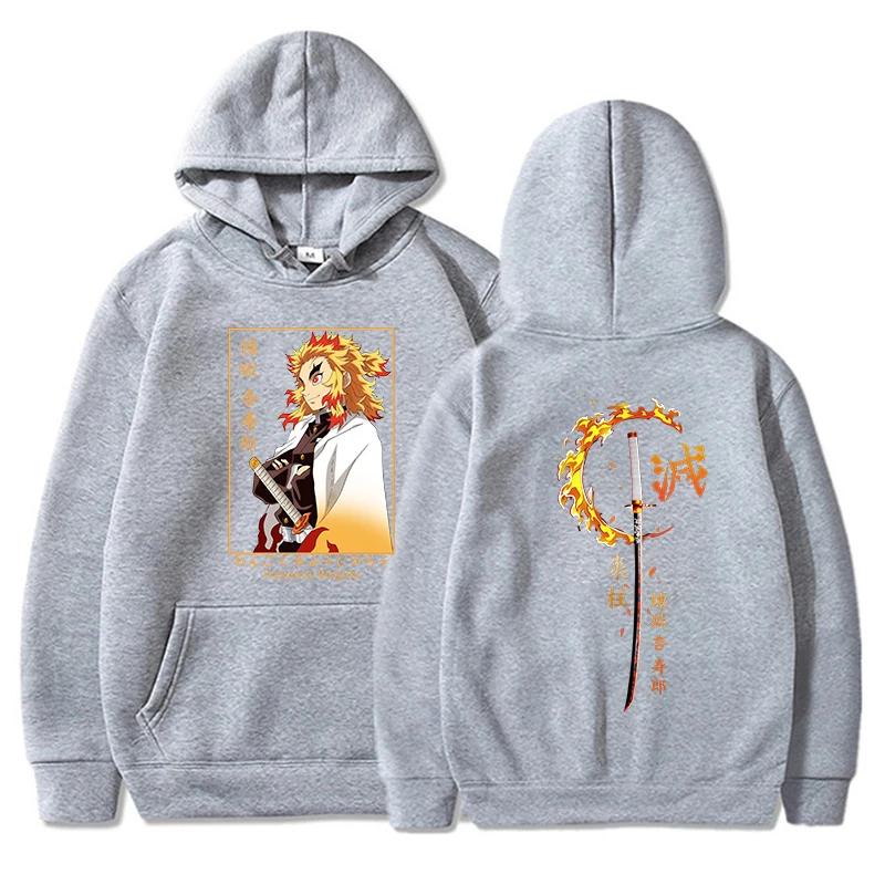 Autumn and Winter Men's Harajuku Hoodie, Anime Rengoku Kyyoujurou Printed Casual Sweatshirt, Warm Pullover Hoodie