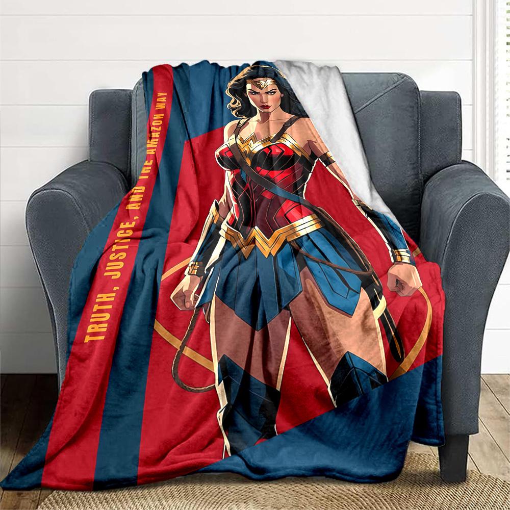 1pc Wonder Woman Flannel Throw Blanket - HD Printed Lightweight Soft Warm All-Season Blanket for Sofa, Bed, Travel, Camping 130