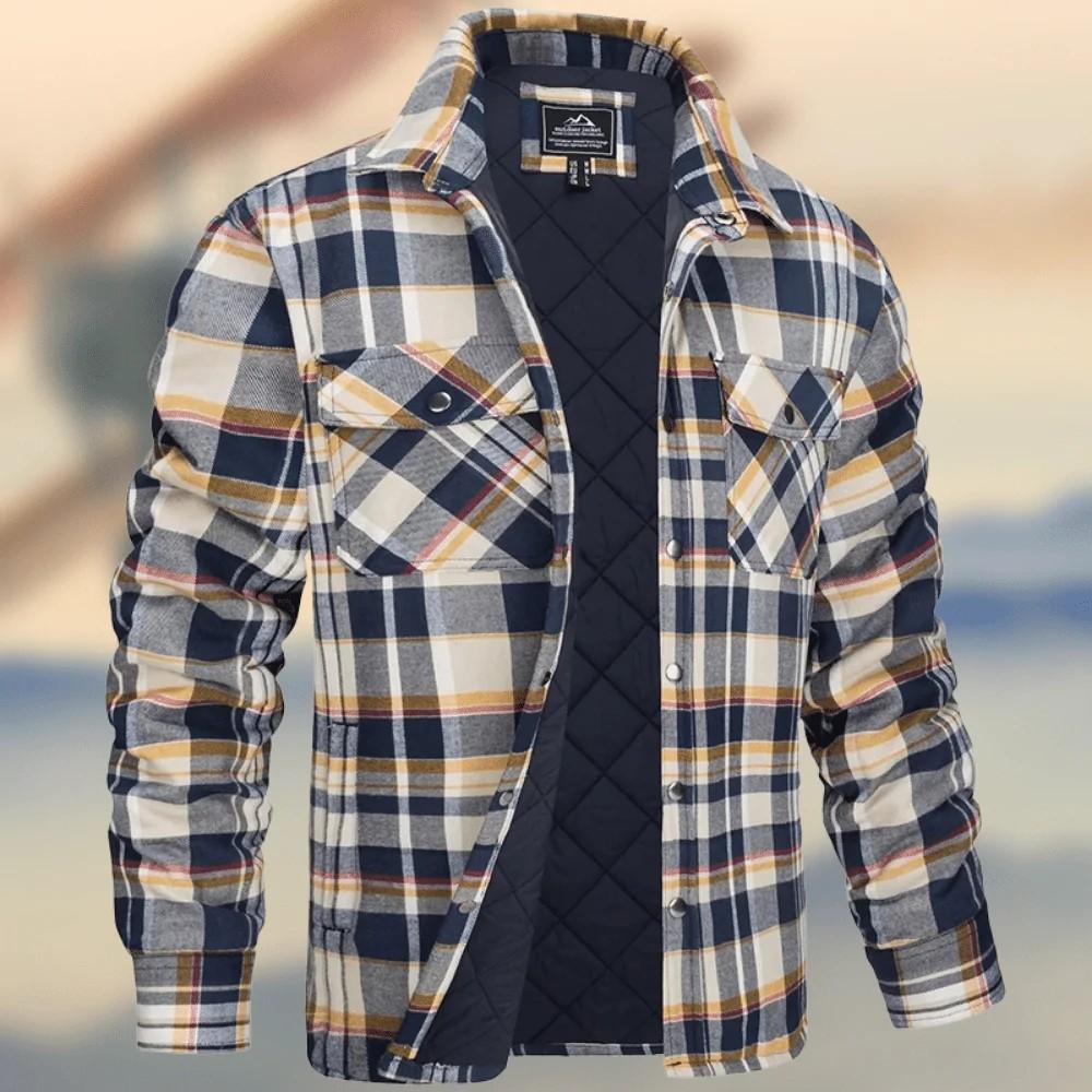 Men's Fall and Winter Plaid Thickened Cotton Clothing Long-sleeved Loose Warm Shirt