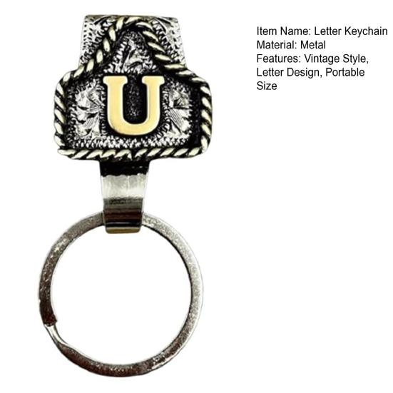 Vintage Letter Keychain Western Cowboy Style A to Z 26 Capital Letters Key Ring Metal Alphabet Key Holder Belt Bag Hanging Decoration Pendant