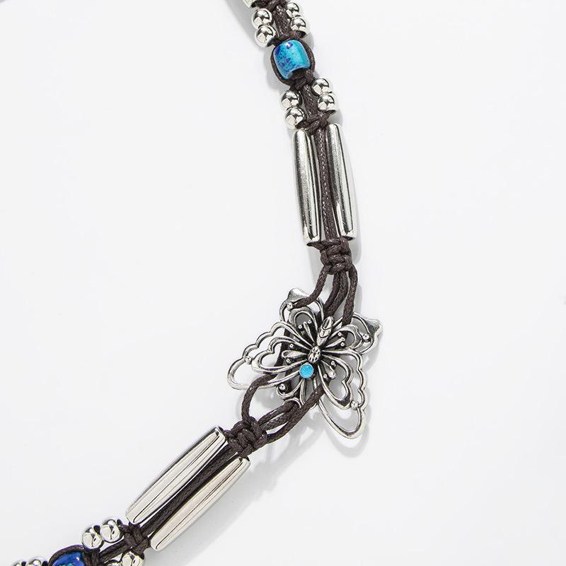 New Boho Style Butterfly Silver Beads Weaving Knotted Ethnic Style Handmade Women's Belt Casual Vacation Style Waist Rope