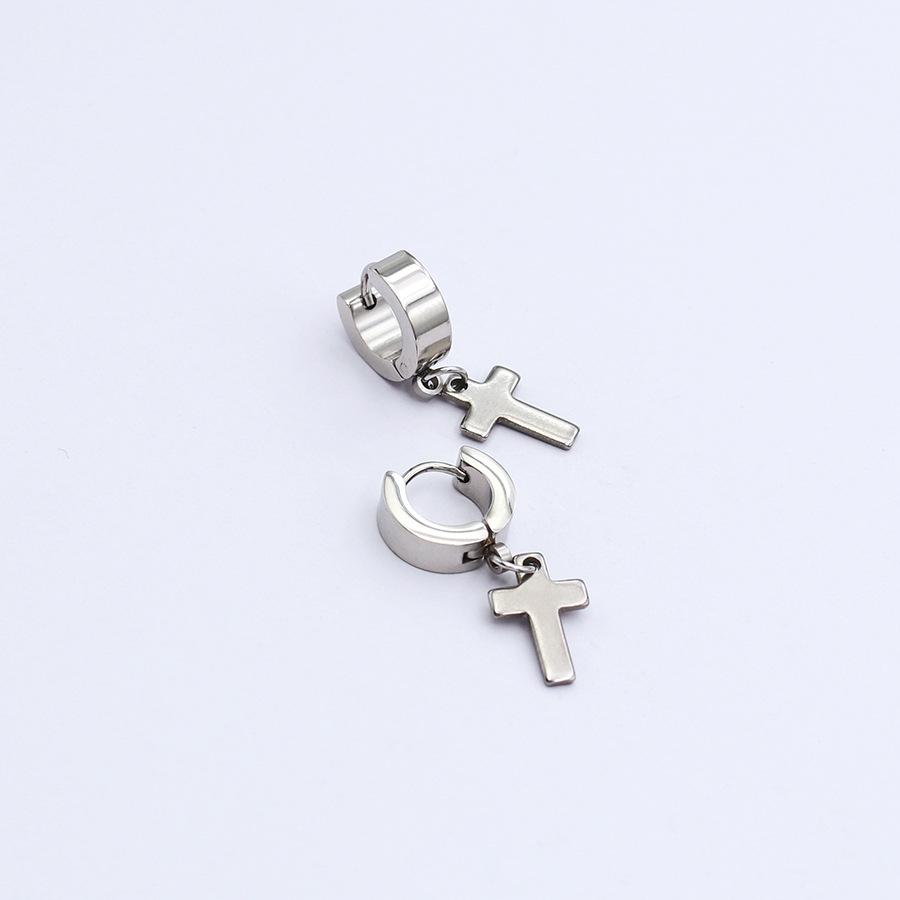 

Unisex Simple Cross Pendant Earrings with Stainless Steel Flat Ear Cuffs Hand polished