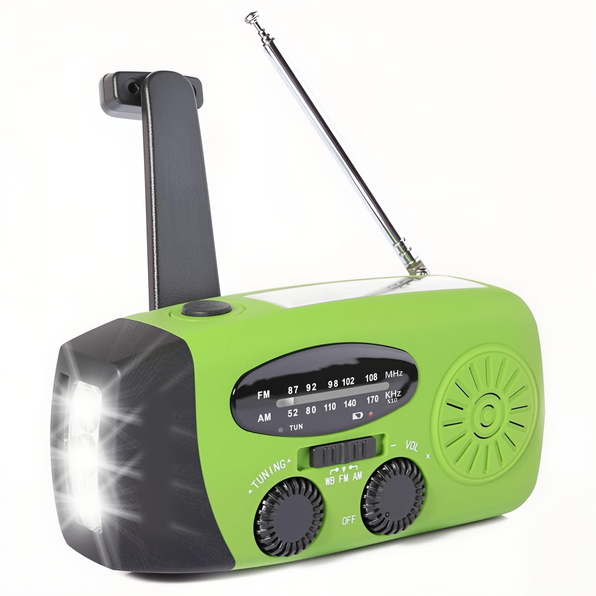 

MASWATER Disaster Prevention Solar Portable Disaster USB Solar Hand Crank Smartphone Charging Large Capacity Green Multi-function Radio, Flashlight, синій