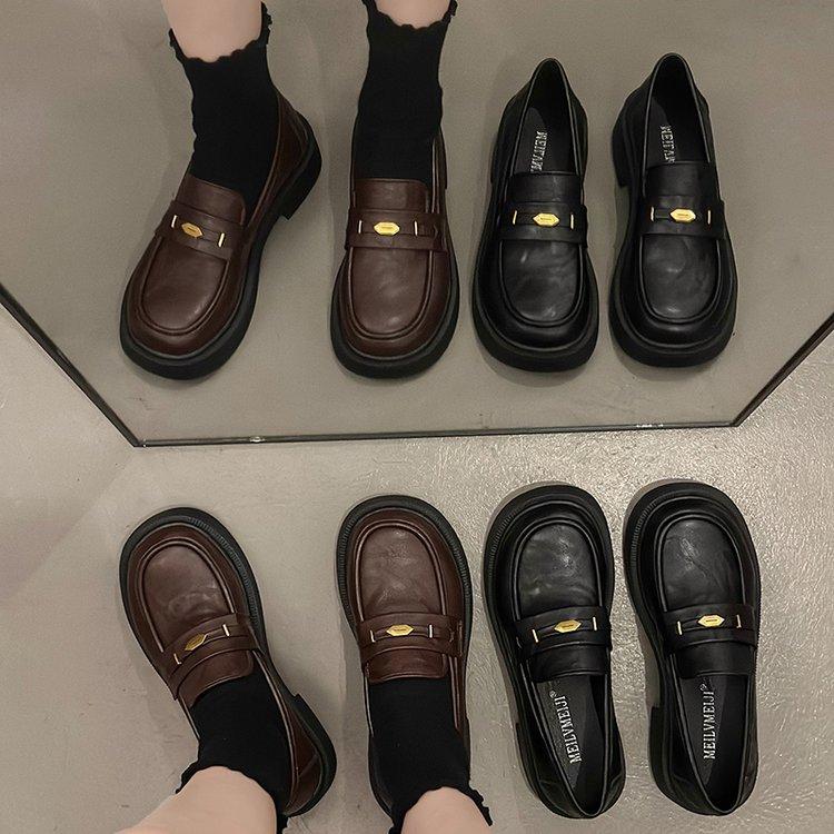 Vintage college style platform gold coin loafers women's 2024 autumn new jk small leather shoes British style big head single shoes