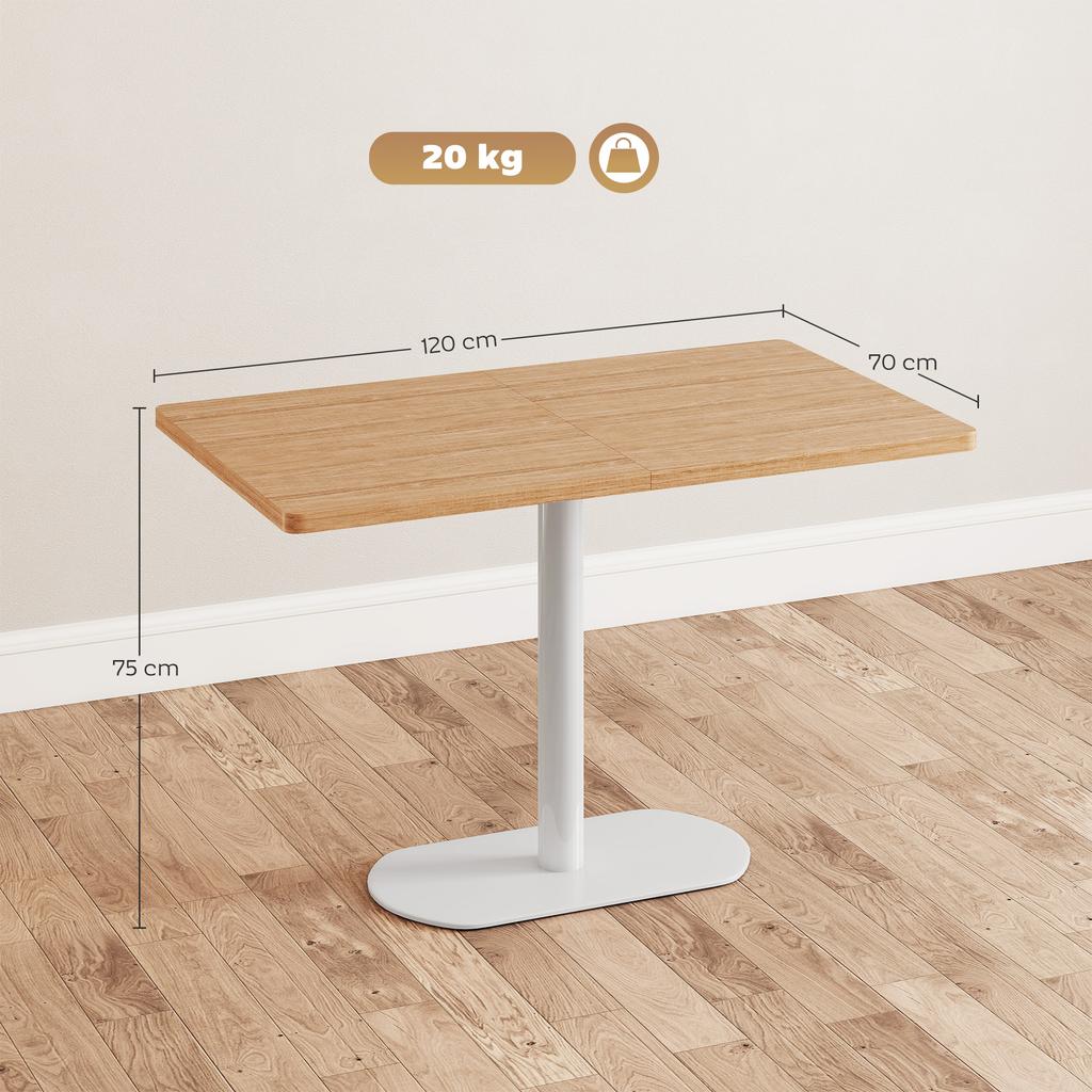 Prostokątny stół jadalny dla 6 osób, 120 x 70 x 75 cm, stół kuchenny, podstawa i gruby blat, dąb biały