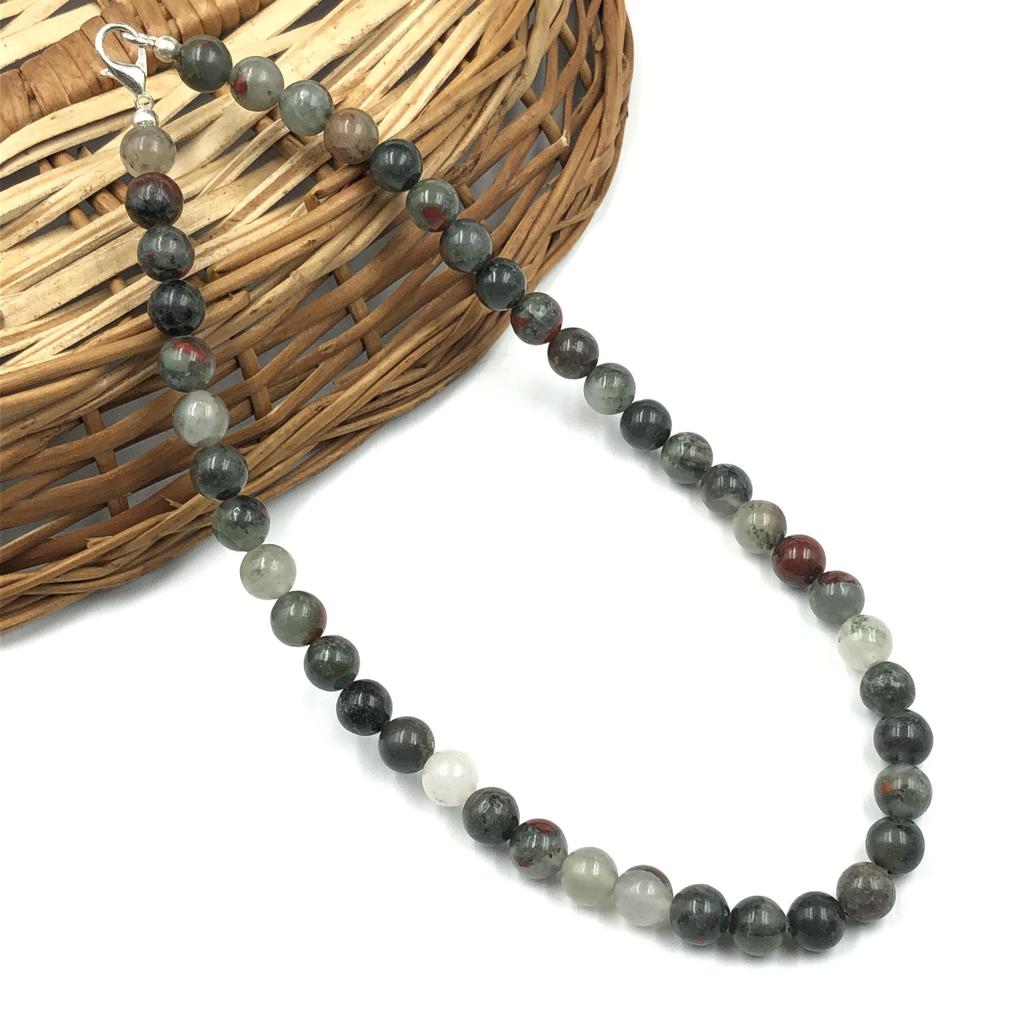 Natural Red Bloodstone Gemstone Round Beads Jewelry Handmade Pretty Adjustable Necklace 17-20" For Women 8BN-18