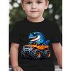 Evropské velikosti Letní Móda pro kluky Tričko s krátkým rukávem s módními brýlemi, T-Rex a Monster Truck Kreslený potisk, Venkovní ležérní top
