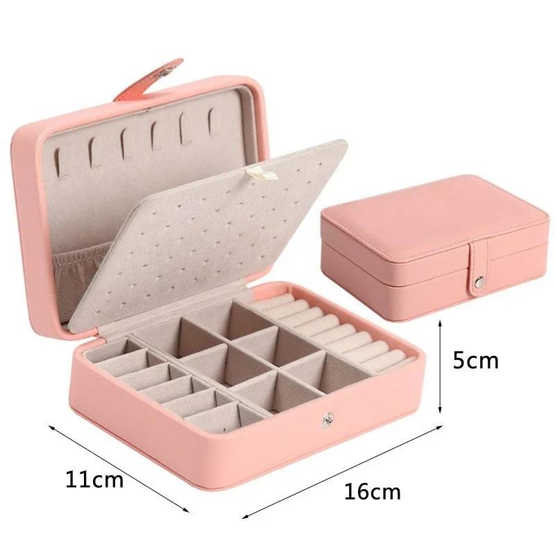 

1PC PU Leather Jewelry Organizer Box Portable Earrings Rings and Necklace Jewelry Storage Box розовый