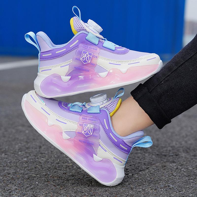Children's sports tide shoes 2025 new girls rotating button pink white shoes medium older boys outdoor running shoes