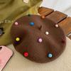 Korean autumn and winter warm wool beret women girls woolen warm painter hat female cute colored ball dot pumpkin cap Japanese