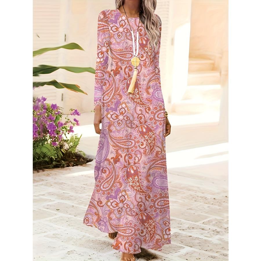 Butterfly Blue Gold Shiny Print Vacation Dress for Women Long Sleeve Round Neck A-Line Midi Dress Summer Beach Party Outfit