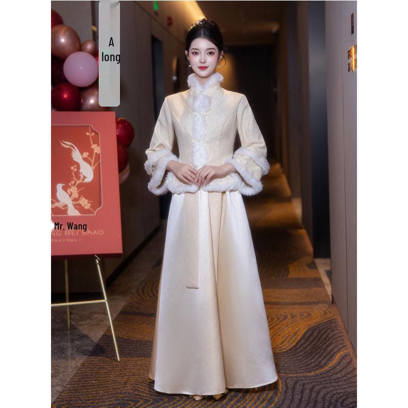 Women's Velvet Long-Sleeve Bridesmaid Dress for Autumn/Winter 2024