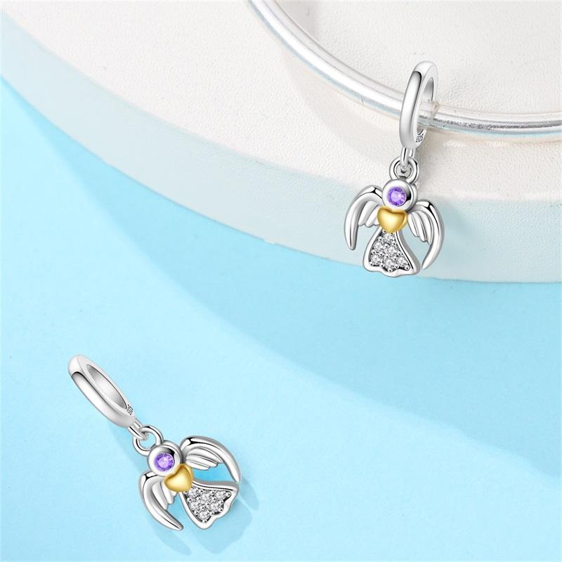 925 Silver Guardian Angel Charms Beads Angel Wings Drunk Angel DIY Bracelet Jewelry Gift for Birthday Lucky