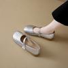 2025 autumn new retro woven soft leather soft sole fashion single shoes with pearl thick heel Mary Jane shoes