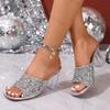 Fashion Shiny Sequins High Heel Slippers for Women Summer Fashion Square Toe Transparent Heeled Sandals Woman Gold Silver Glitter Slides