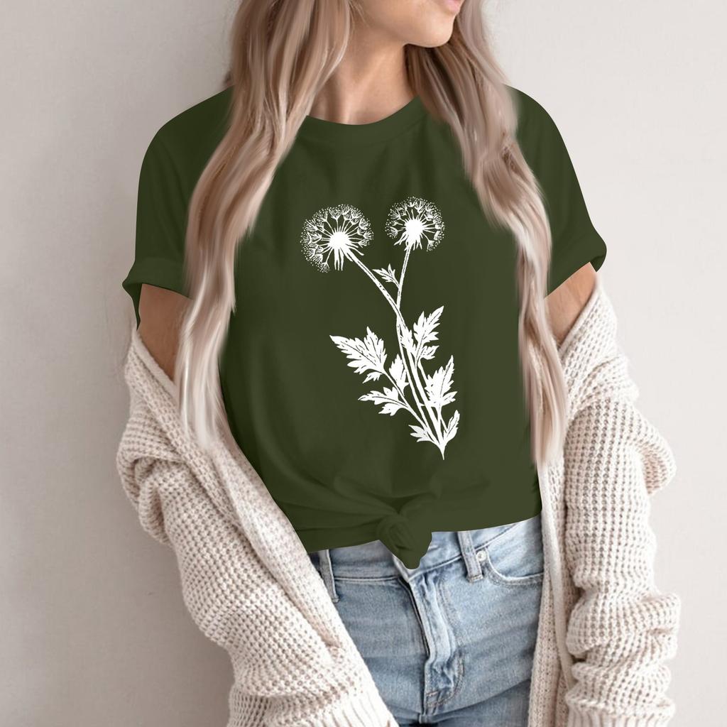 Women's Fashion Casual Printed Short Sleeve Round Neck Pullover Tops