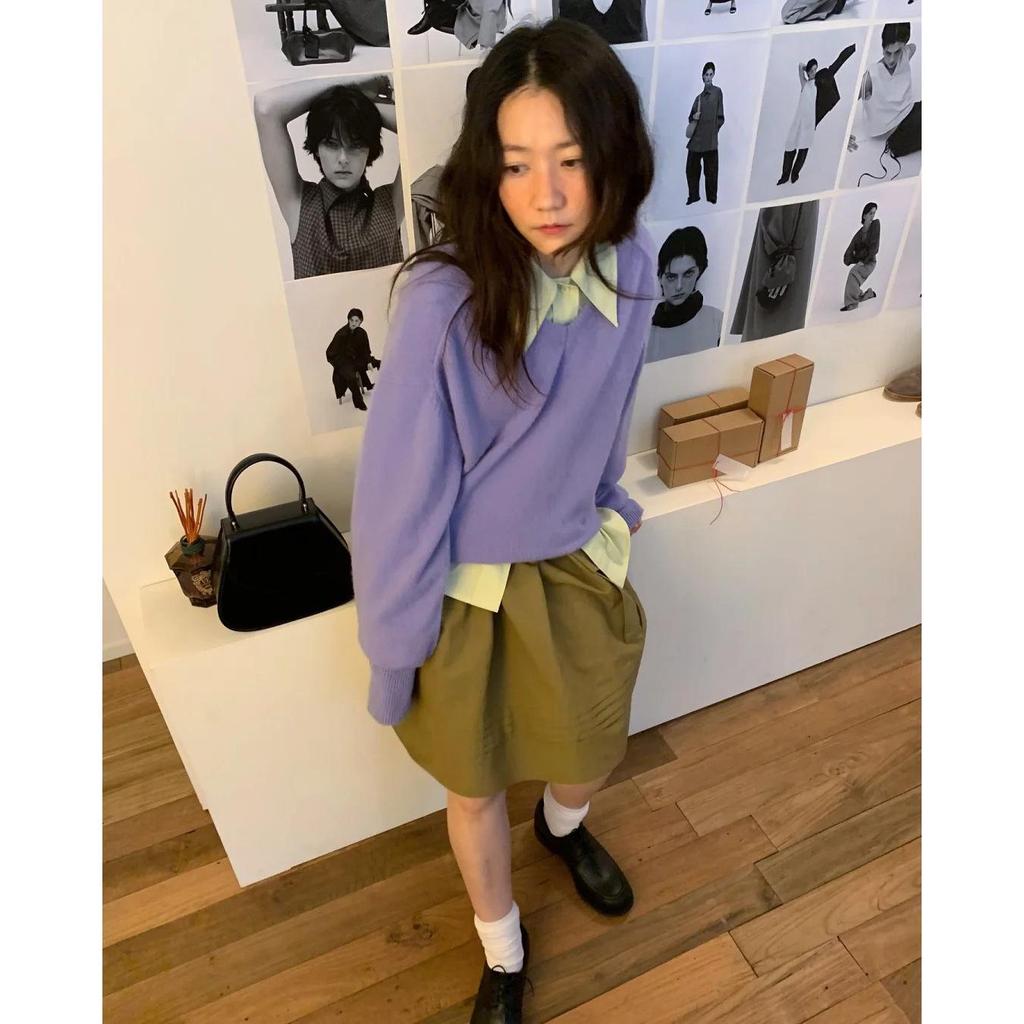 2026 Autumn Korean Designer V-neck Knit Sweater - Simple, High-Quality Long Sleeve