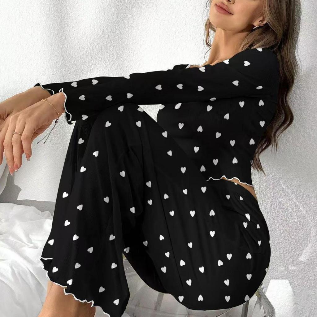 Black & White Heart Jacquard Women's Pajamas