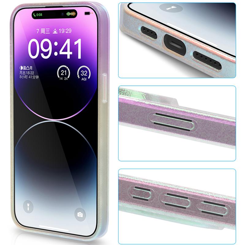 Für iPhone 14 Pro Max Hülle PC+TPU Schutzhülle Aurora Laser Regenbogen