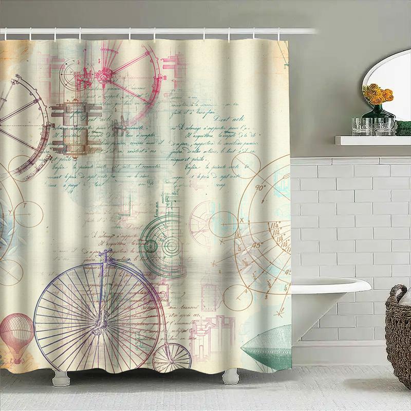 Vintage Bicycle Compass Shower Curtain Steampunk Decor Bathroom Accessories