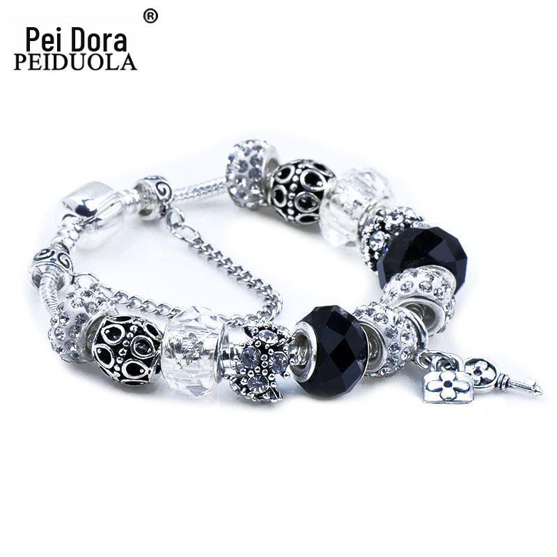 Brățară Trendy cu Mărgele de Cristal Pan cu Pandantiv Coroană de Flori