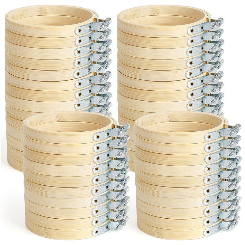 

M-Modern-48 PCS Embroidery Hoop Mini Embroidery Hoop Bamboo Round Hoop Wood Color For DIY Craft Needlework, Sewing And Crafts 10