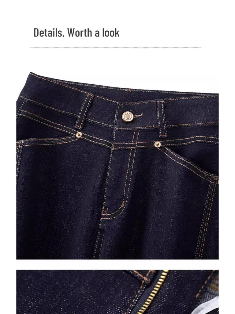 Spring 2025 Women's Dark Blue Retro Wide-Leg Jeans: High-End, Floor-Length, Loose Straight-Leg Pants