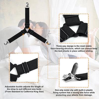 4 Stück Verstellbarer Bettlaken- und Deckenhalter für Bettlaken-Organizer Matratzenbezug-Clip für Zuhause Elastische Bänder Verstellbare Clips
