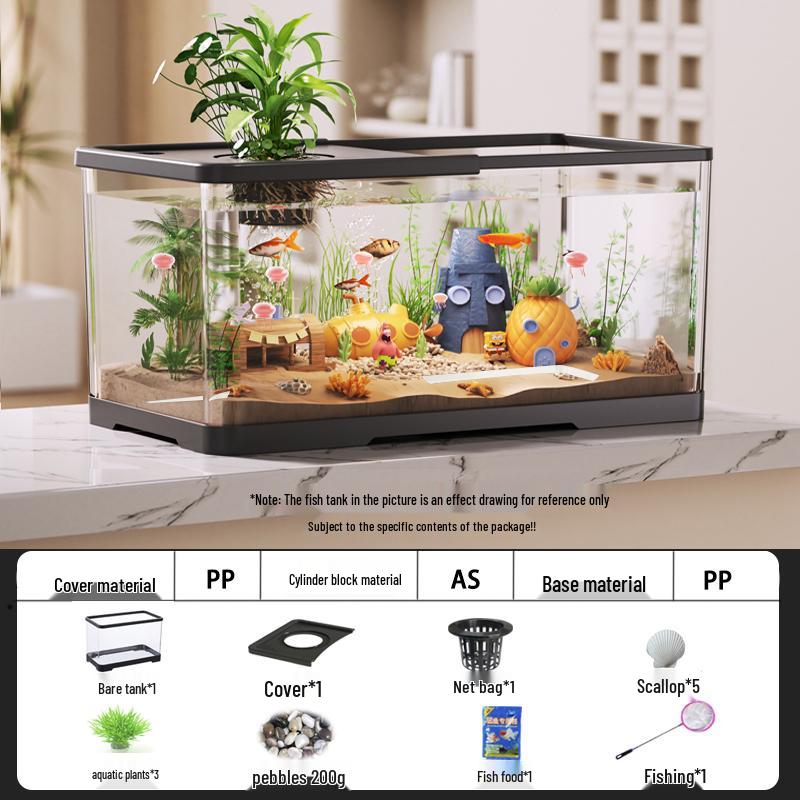 Acvariu compact ecologic 2025 pentru peștișori aurii cu filtrare, oxigenare, capac - Ideal pentru sufragerii mici