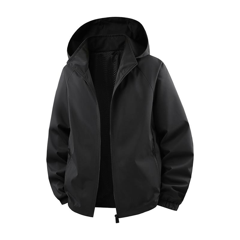 

Casual Jacket Men s Solid Color Loose Outdoor Stand Up Collar Sports Top Windproof, Waterproof, Detachable Hat Jacket L чорний