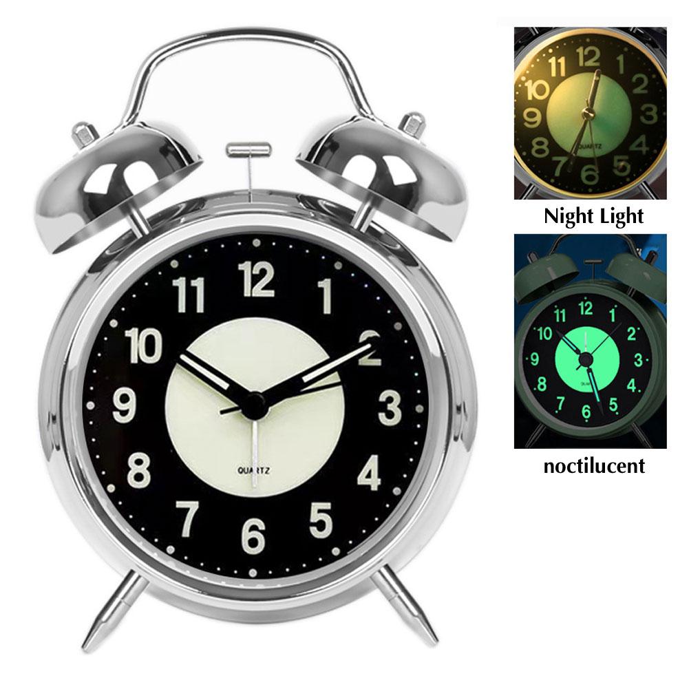 Silent Clock Twin Bell Alarm Clock Loud Alarm Great For Heavy Sleepers For Bedroom Decoration Rabbit Ears Cute Mini Metal Alarma