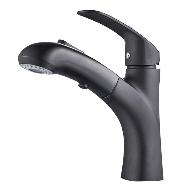 Single Handle Black Bathroom Sink Faucet with Pull Out Sprayer 2 Water Flow Modes Bath Faucet Pull Out Lavatory Faucet 1 чёрный