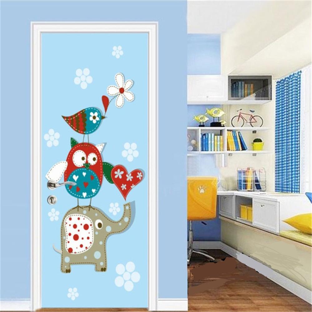 Adesivo Murale 3D Per Porta 90x200 Cm - Poster Con Elefante E Fiore, Autoadesivo In Vinile, Per Camera Da Letto, Soggiorno, Bagno E Ufficio