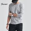 Plus Size Men Tee T-shirt Solid Color Simple Style Round Neck Long Sleeves Casual Loose Mid Length Pullover Top for Sport Daily Wear Travel Shirt