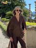 Causal Oversized Solid Cotton Linen Pant Suit Women Single Button Long Sleeve V-neck Shirt Set Summer New Lady Streetwear