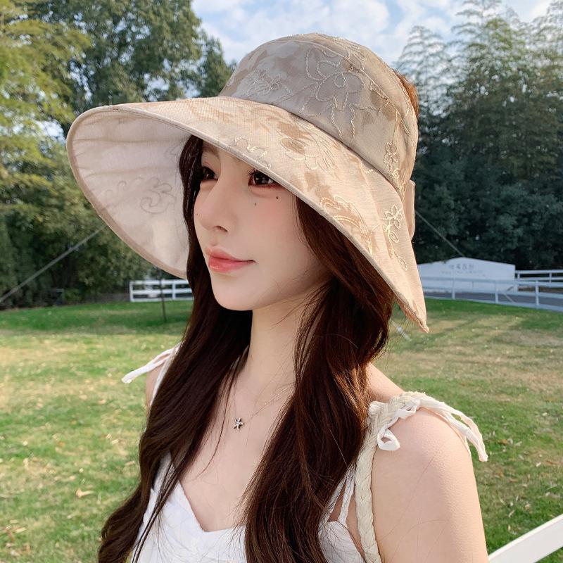 

Wenling hat women s sunshade breathable Eugen yarn semi-empty top sun hat big eaves show face small sunscreen mother hat One size fits all