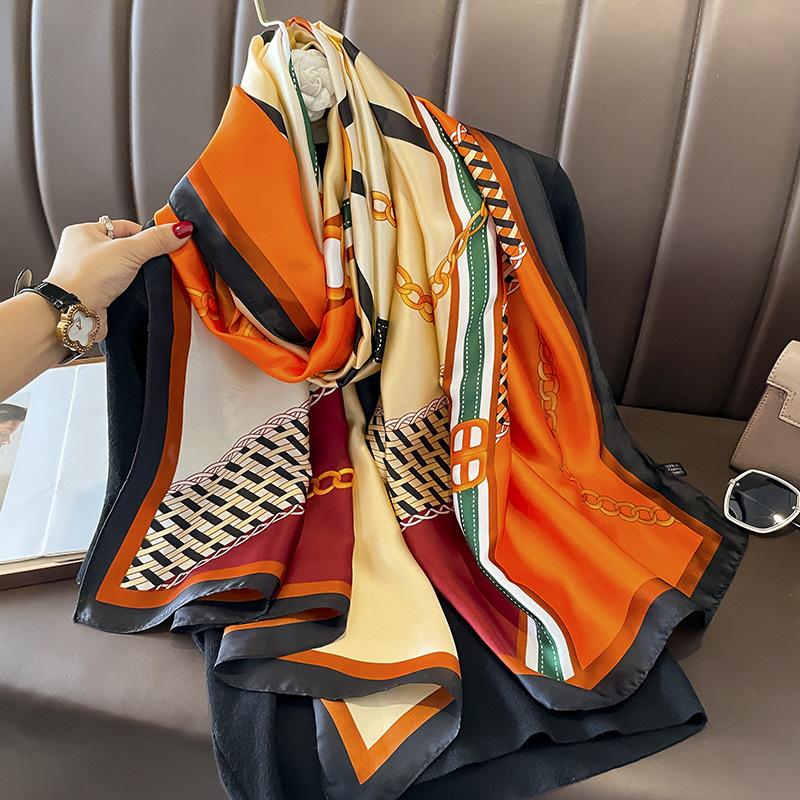 Dames Mode Print Zijden Sjaal Luxe Warm 180X90Cm Sjaals Populair Grote Satin Afwerking Sjaal Het Vier Seizoenen Ontwerp Hijab