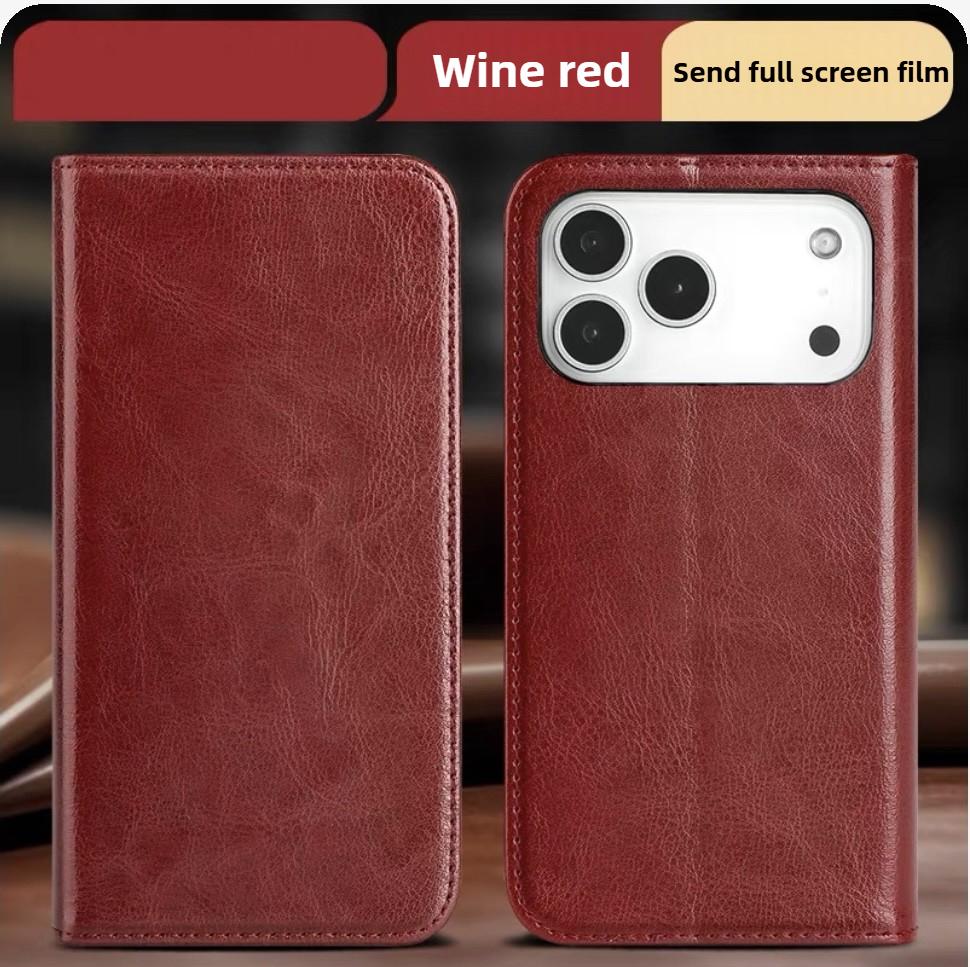 Genuine Leather Flip Case for IPhone 17 Pro Case with Card Slot Full Protection Folding Stand Case for IPhone Air IPhone17ProMax