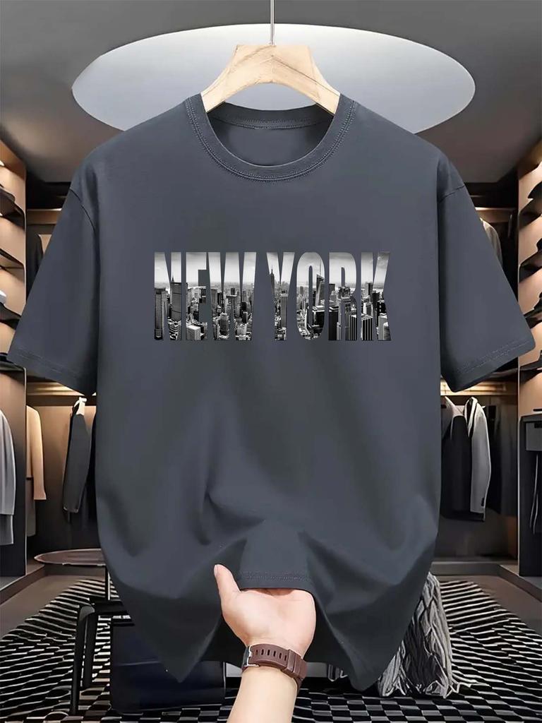 Summer Unisexs Pure Cotton Casual Loose Plus Size New York City Printed Sports Comfortable Round Neck Short Sleeved Tshirt