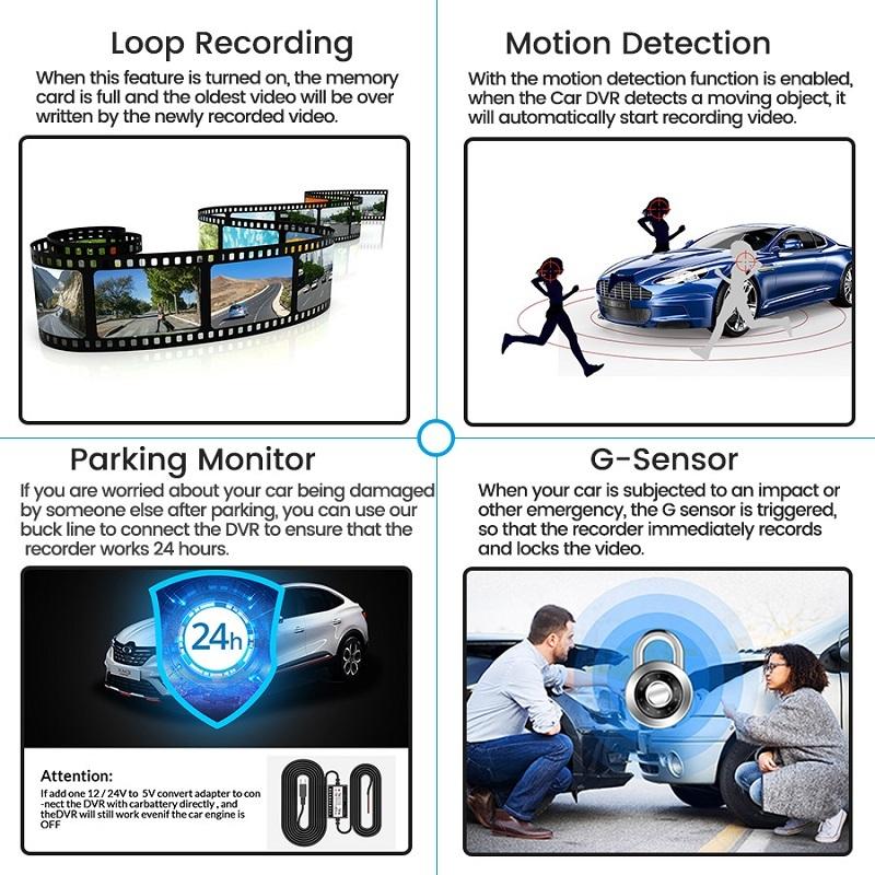 E-ACE Dashcam Car Dvr 4.3 Inch Mirror FHD 1080P Camera Optional Dual Lens DVR  Rearview Mirror Dash Camera Video Recorder Auto