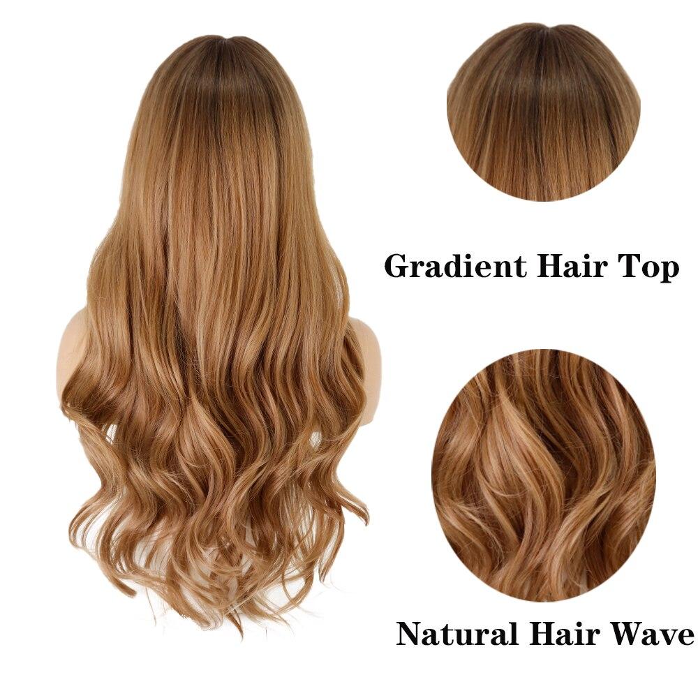 LISI HAIR Syntetická paruka dlouhé přírodní vlnité hnědé vlasy paruky s ofinou pro ženy Cosplay Party Lolita tepelně odolné vlákno