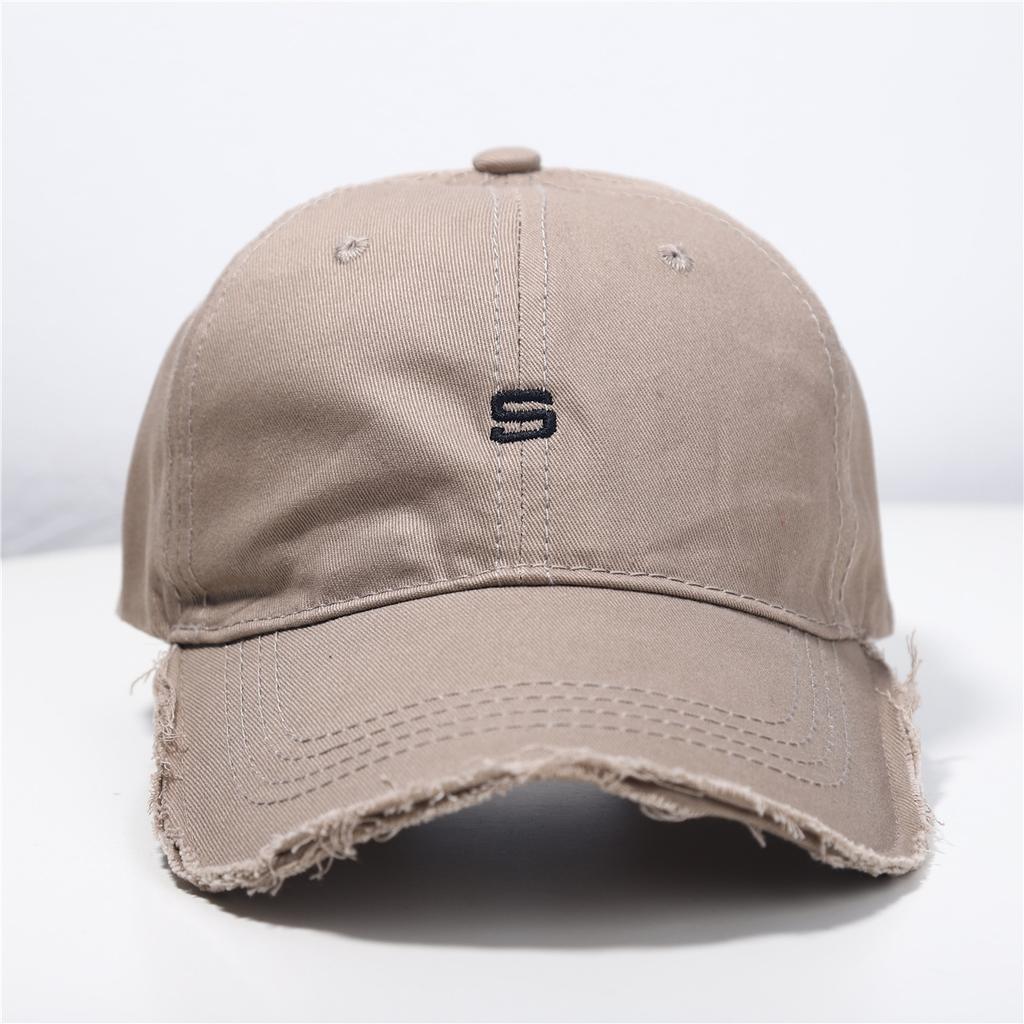 Men's Korean Version of The Korean Embroidery S-shaped Ripped Soft Top Baseball Hat Trendy Baseball Cap European and American Street Hip-hop Hat