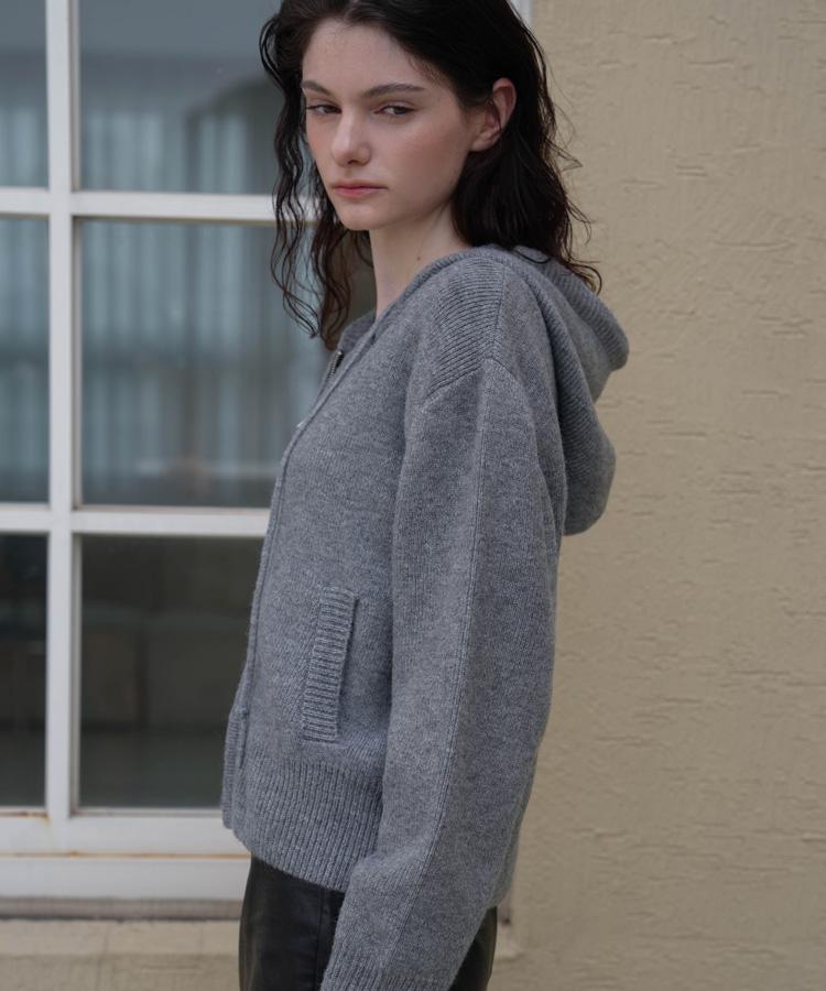 DEHEVE Two-Way Hood Zip-Up Knit [Gray]