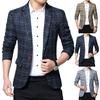Fashion Men Plaid Lapel Slim Fit Blazer Jacket Coat One Button Business