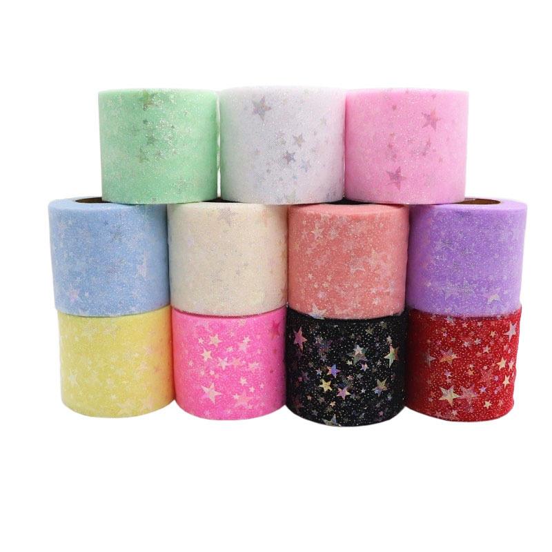 6cm*25Yards Rainbow Love Heart Tulle Ribbon for Crafts Gift Diy Package Wrap Decorative Ribbons Love Stars Lace Christmas Decor