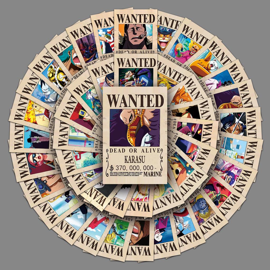 50 One Piece Reward Wanted Order Graffiti Stickers Personalized Japanese Comic Decoration Water Cup Mobile Stickers
