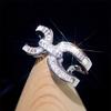 Huitan Dazzling Cross Shaped Opening Rings Women Inlaid Brilliant Cubic Zirconia Luxury Trendy Wedding Bands Party  New