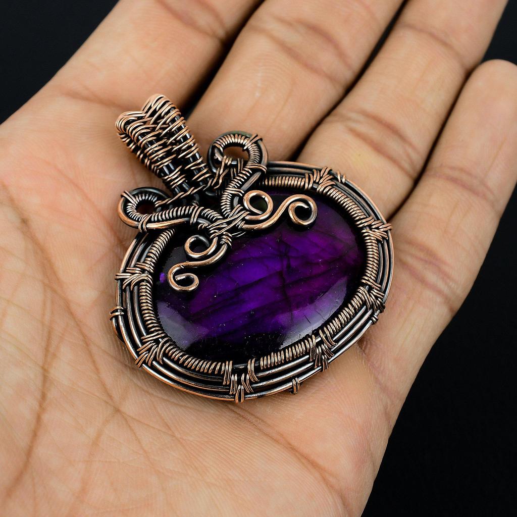 Purple Flash Labradorite Jewelry, 999 Copper Wire Wrapped Pendant Handmade Gemstone Jewelry, Gifts For Wife Brand New Pendant