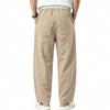 Men’s All-Season Lightweight Linen Trousers with Colour-Blocked Elasticated Waistband, Loose-Fit Curved-Leg Casual Trousers